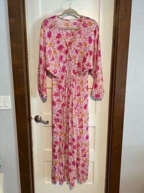 POUPETTE ST BARTH ILONA PINK FLORAL MAXI DRESS SIZE LARGE